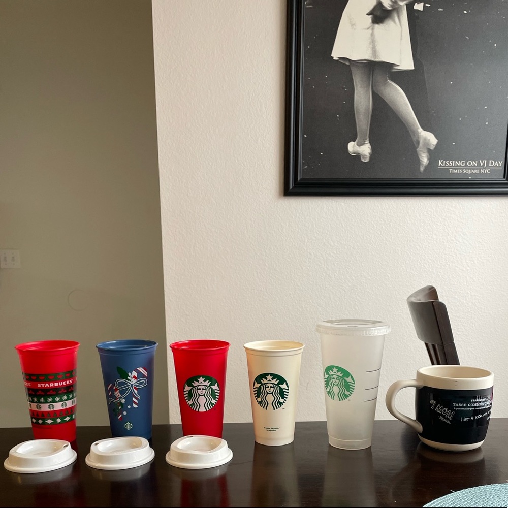 Starbucks Cup and Mug LOT! 4 Hot Cups w/ 3 Lids, 1 Cold Cup w/ lid, and Mug!
